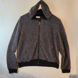 Nisha Fashion Silver Metallic Shimmer Zip Up Hoodie Jacket Womens Large Black